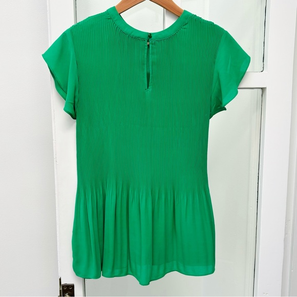 NWOT Adrianna Papell Georgette Scoop Neck Emerald Pleated Blouse - Picture 5 of 7